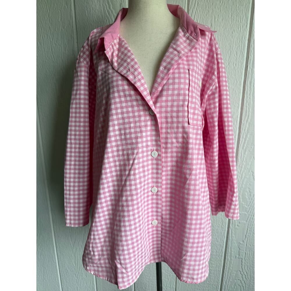 NWT Vintage Blair Pink Gingham Button Front Blouse XL Cottagecore Top